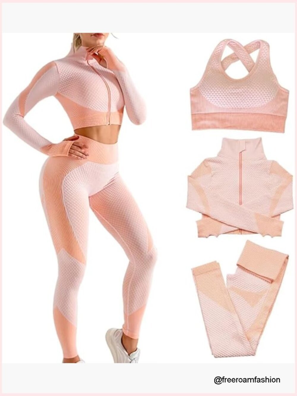 Women's 3pcs Seamless Workout Set Yoga Tracksuit Leggings Sports Bra